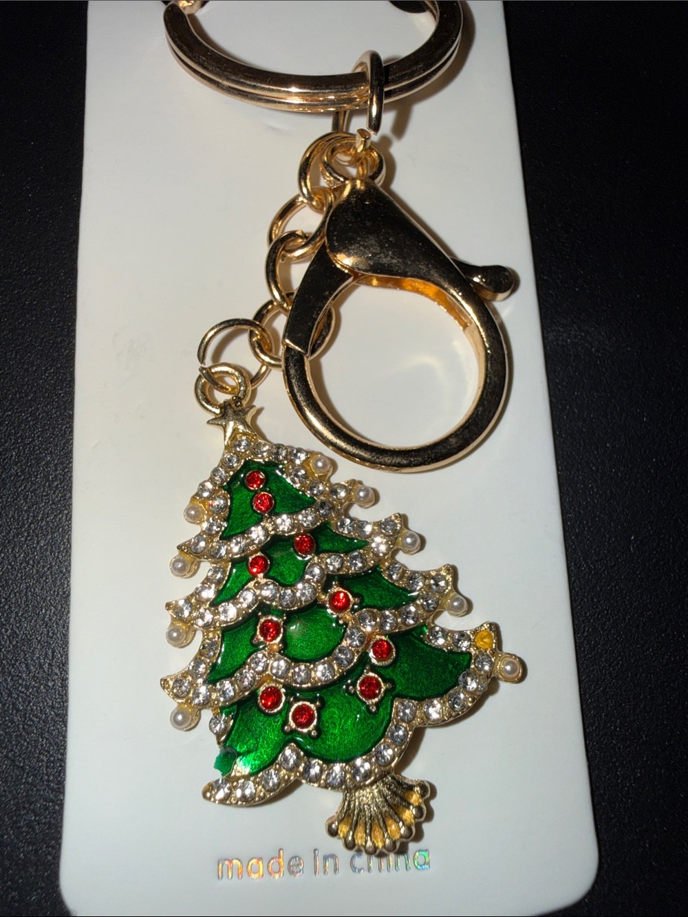 Mint Gold-Tone Green and Red Christmas Tree Keychain